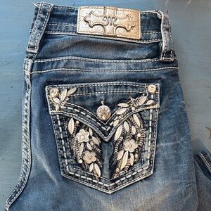 Miss Me Blue Jeans with Floral Embroidery